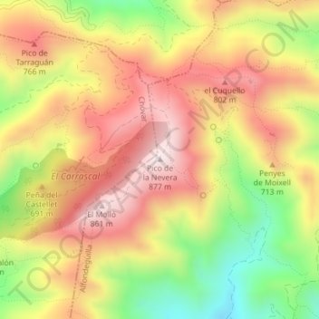 Mapa topográfico Pico de la Nevera, altitud, relieve