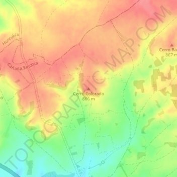 Mapa topográfico Cerro Colorado, altitud, relieve