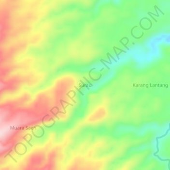 Mapa topográfico Surau, altitud, relieve