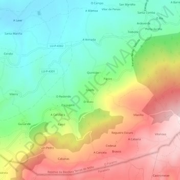 Mapa topográfico Friolfe, altitud, relieve
