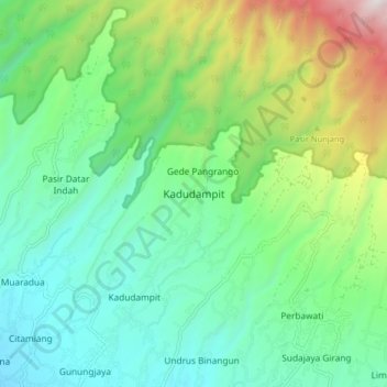 Mapa topográfico Kadudampit, altitud, relieve