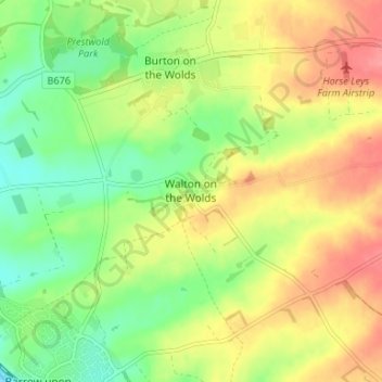 Mapa topográfico Walton on the Wolds, altitud, relieve