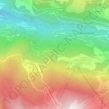 Mapa topográfico Le Freney, altitud, relieve