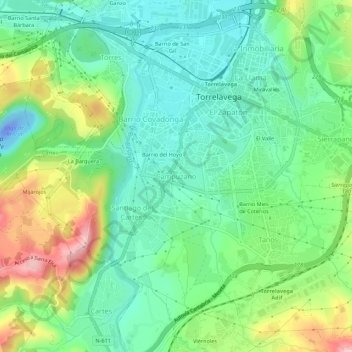 Mapa topográfico Campuzano, altitud, relieve