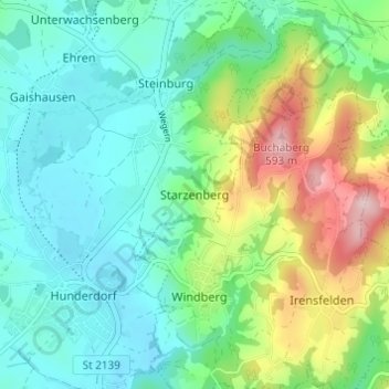 Mapa topográfico Starzenberg, altitud, relieve