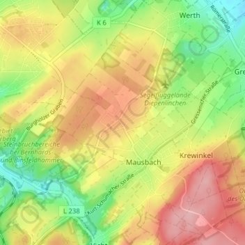 Mapa topográfico Diepenlinchen, altitud, relieve