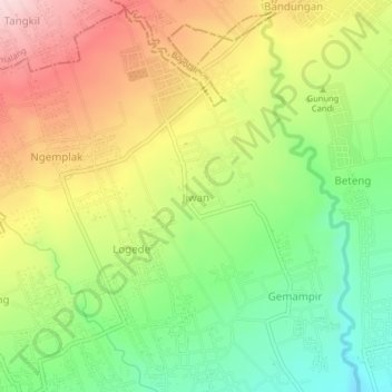 Mapa topográfico Jiwan, altitud, relieve