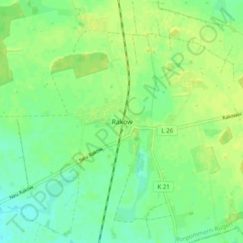 Mapa topográfico Rakow, altitud, relieve