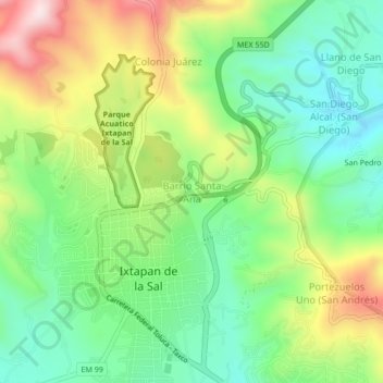 Mapa topográfico Barrio Santa Ana, altitud, relieve
