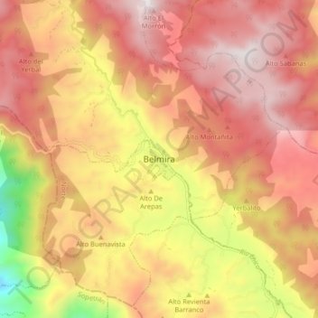 Mapa topográfico Belmira, altitud, relieve