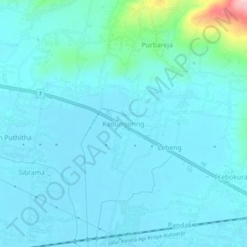 Mapa topográfico Kedungpring, altitud, relieve