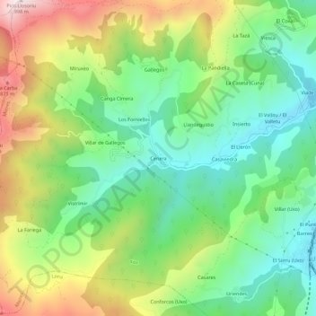 Mapa topográfico Cenera, altitud, relieve
