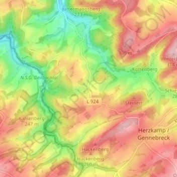Mapa topográfico Oberelfringhausen, altitud, relieve
