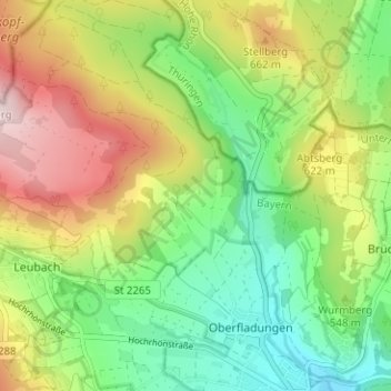 Mapa topográfico Huflar, altitud, relieve