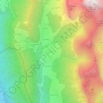 Mapa topográfico Montmin, altitud, relieve