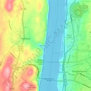 Mapa topográfico Highland Landing, altitud, relieve