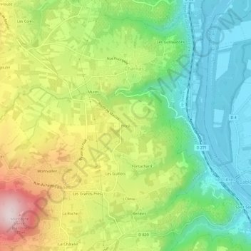 Mapa topográfico Prost, altitud, relieve