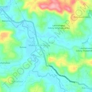 Mapa topográfico Kavungapparamb Colony, altitud, relieve