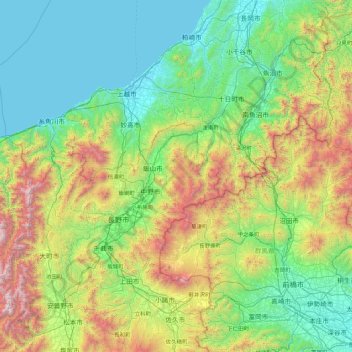Mapa topográfico 下高井郡, altitud, relieve