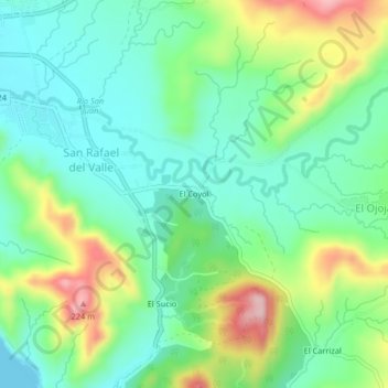 Mapa topográfico El Coyol, altitud, relieve