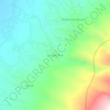 Mapa topográfico Sungai Pua, altitud, relieve
