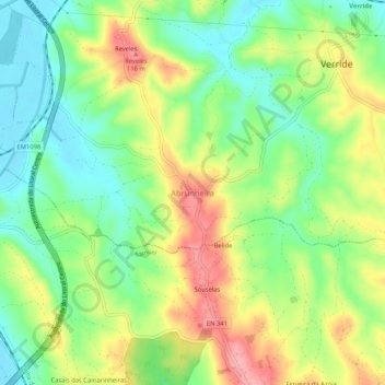 Mapa topográfico Abrunheira, altitud, relieve