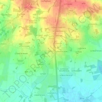 Mapa topográfico Malescot, altitud, relieve
