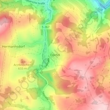 Mapa topográfico Dörfel, altitud, relieve
