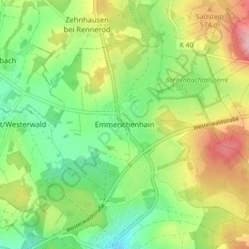 Mapa topográfico Emmerichenhain, altitud, relieve
