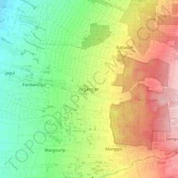 Mapa topográfico Ngancar, altitud, relieve