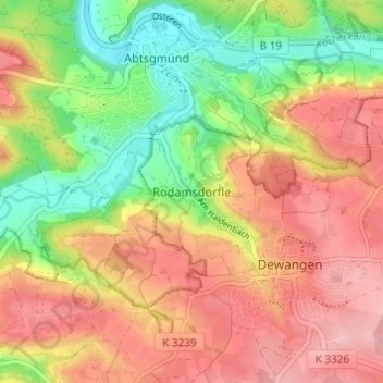 Mapa topográfico Rodamsdörfle, altitud, relieve