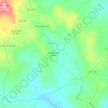 Mapa topográfico Monteiros do Jarmelo, altitud, relieve