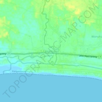 Mapa topográfico Cikembulan, altitud, relieve