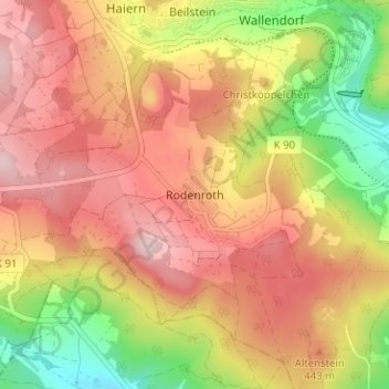 Mapa topográfico Rodenroth, altitud, relieve