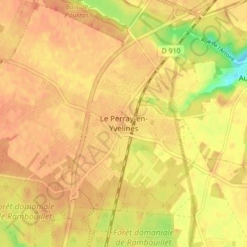 Mapa topográfico Le Perray-en-Yvelines, altitud, relieve