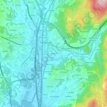 Mapa topográfico Aviseiro, altitud, relieve