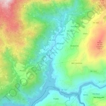 Mapa topográfico Cabril, altitud, relieve