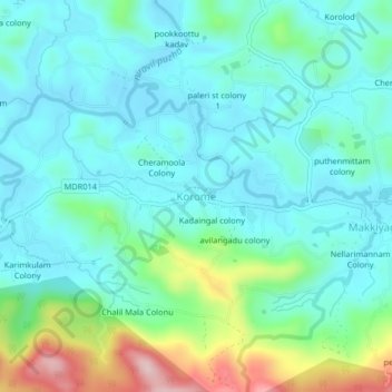 Mapa topográfico Korome, altitud, relieve