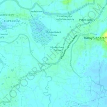 Mapa topográfico Perumkaruga colony, altitud, relieve