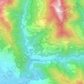 Mapa topográfico Giustagnana, altitud, relieve