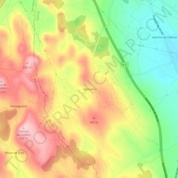 Mapa topográfico Giesteira, altitud, relieve