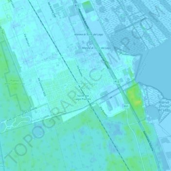 Mapa topográfico Torre del Lago Puccini, altitud, relieve