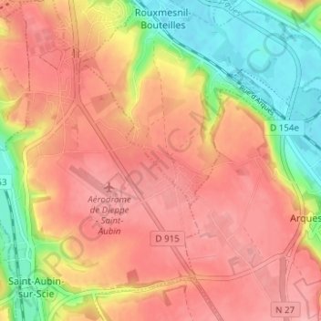 Mapa topográfico Rouxmesnil le Haut, altitud, relieve