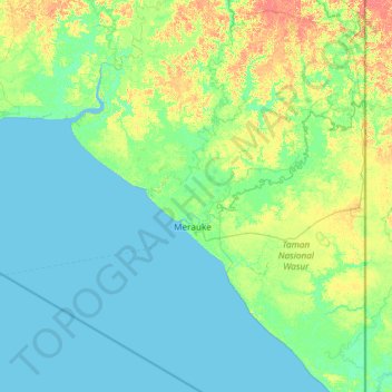 Mapa topográfico Semangga, altitud, relieve