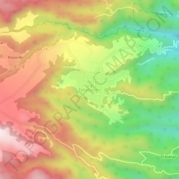 Mapa topográfico Tetelzingo, altitud, relieve