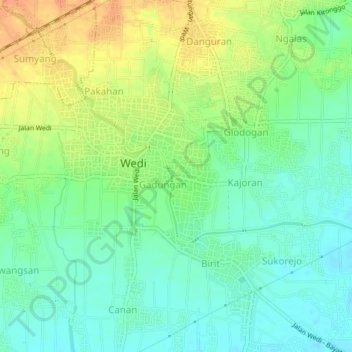 Mapa topográfico Pandes, altitud, relieve