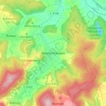 Mapa topográfico Niedernhausen, altitud, relieve