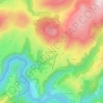 Mapa topográfico Condamines, altitud, relieve