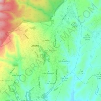 Mapa topográfico Valle Mazzone, altitud, relieve
