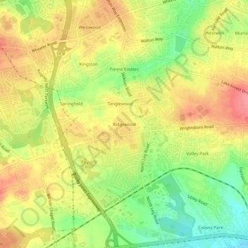 Mapa topográfico Ridgewood, altitud, relieve